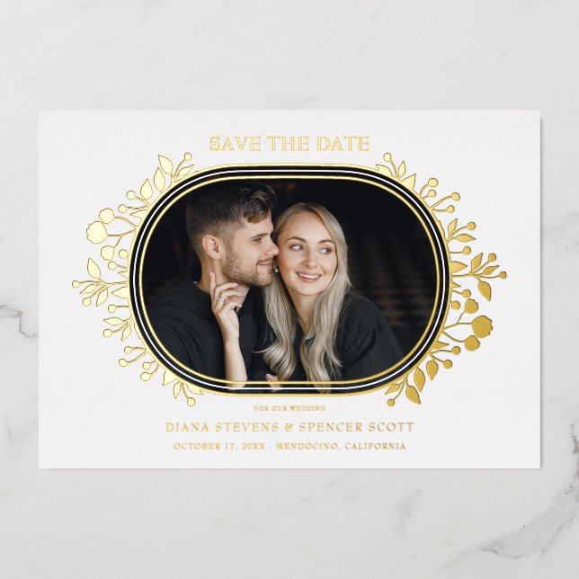 White Wedding Fancy Ornament Frame Flowers Foil Invitation (Front)