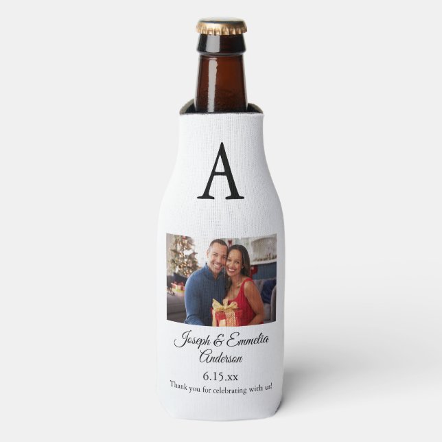 White Wedding Favor Photo Bottle Cooler  (Bottle Front)