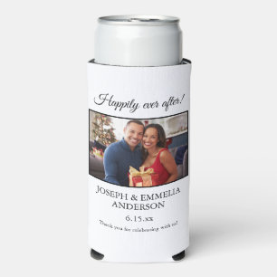 White Wedding Favor Photo Happily Ever After Seltzer Can Cooler