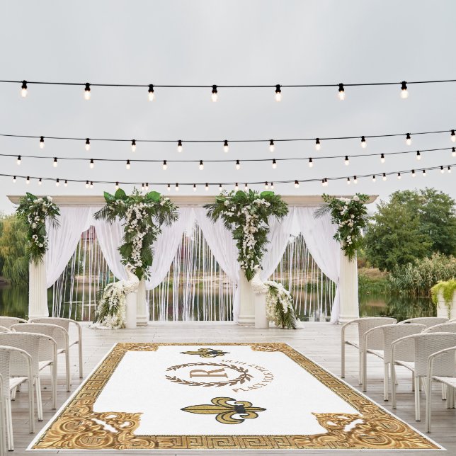 White Wedding Fleur De Lis  Aubusson Personalized Outdoor Rug (Insitu (Wedding 1))