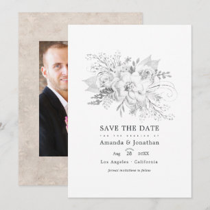 White Wedding Floral Photo Save The Date