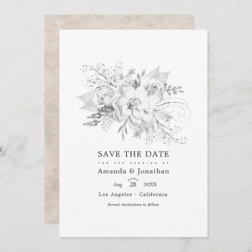 White Wedding Floral Photo Save The Date