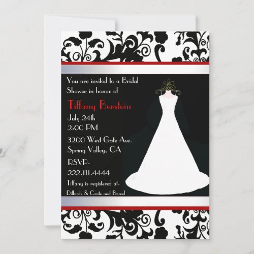 White Wedding Gown Bridal Shower Invitation