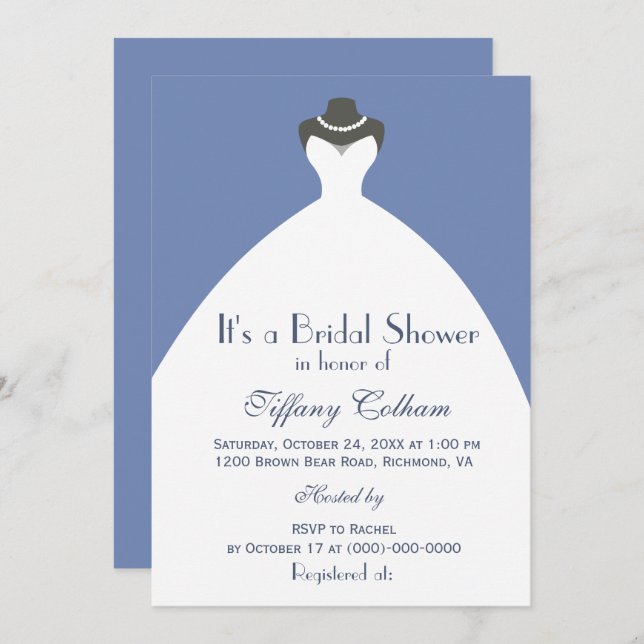White Wedding Gown Bridal Shower Invitation (Front/Back)