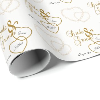 White Wedding Hearts  Confetti And Gold Lettering Wrapping Paper by DesignsbyDonnaSiggy at Zazzle