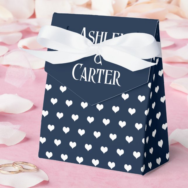 White Wedding Hearts On Navy Blue Favor Boxes (Wedding)