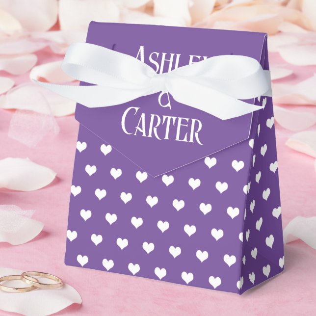 White Wedding Hearts On Purple Favor Boxes (Wedding)
