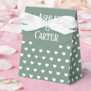 White Wedding Hearts On Sage Green Favor Boxes