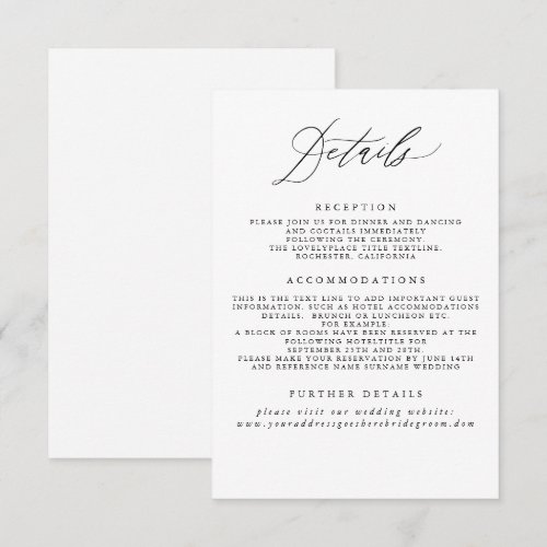 White Wedding Information Enclosure Card