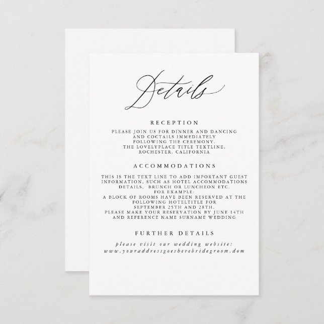 White Wedding Information Enclosure Card (Front/Back)