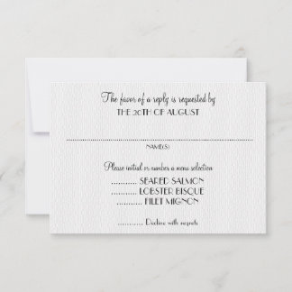 White Wedding Invitation Reply cards with menu