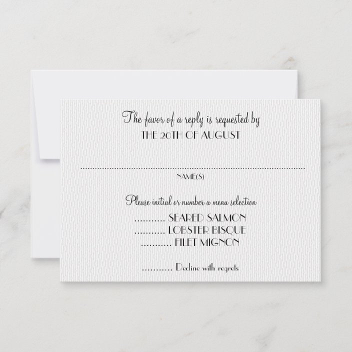 White Wedding Invitation Reply Cards With Menu Zazzle Com