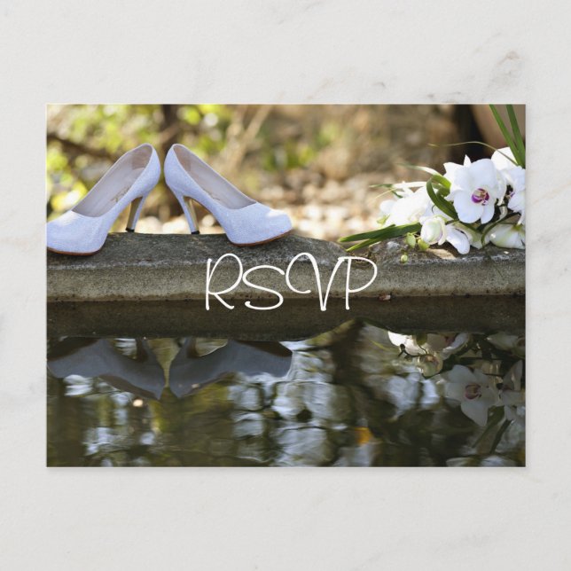 White Wedding Invitation RSVP with photo Postcard (Front)