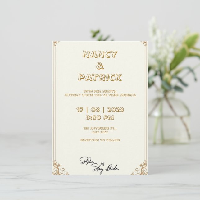 White wedding invitation with a slight sheen (Standing Front)