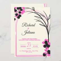 white wedding invitation with Pink flowers