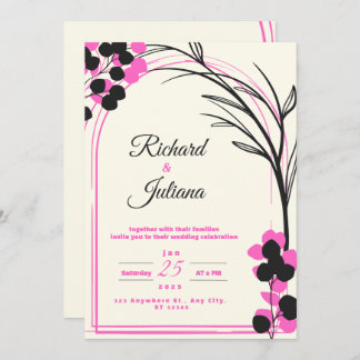 white wedding invitation with Pink flowers