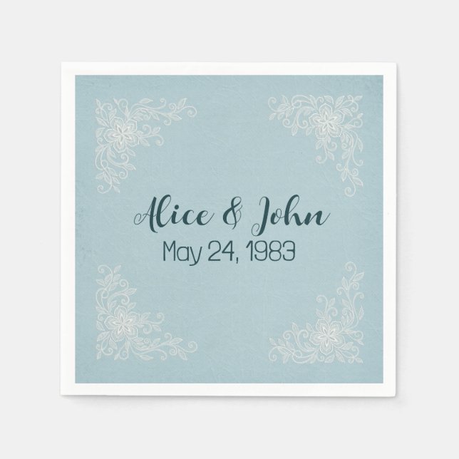 White Wedding Lace Corners  Napkins (Front)