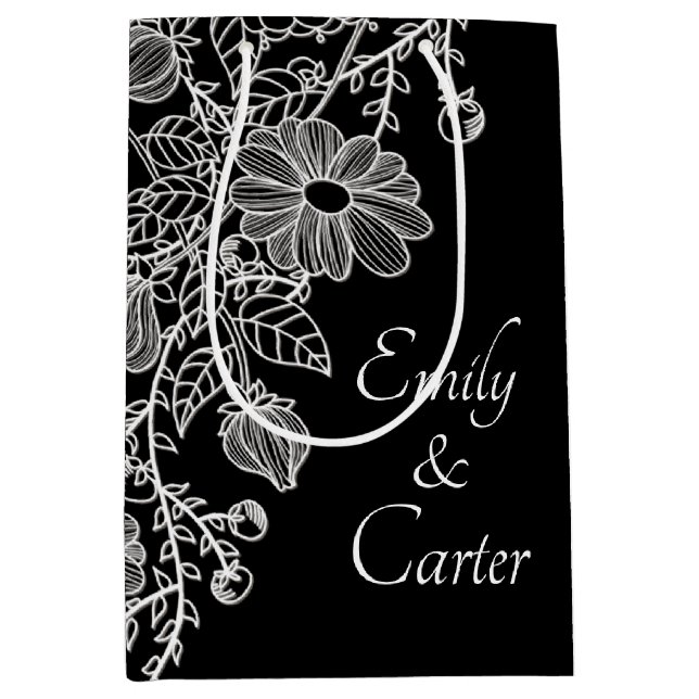 White Wedding Lace On Black Medium Gift Bag (Front)