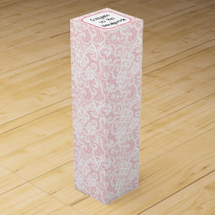 White Wedding Lace on Blush Pink Congrats Wine Box