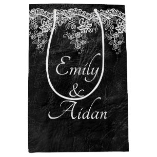 White Wedding Lace On Leather  Medium Gift Bag