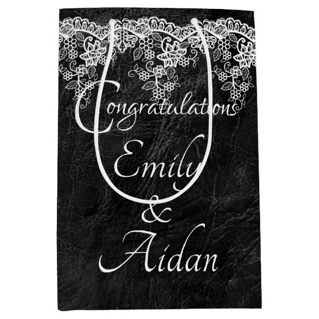 White Wedding Lace On Leather Medium Gift Bag (Front)