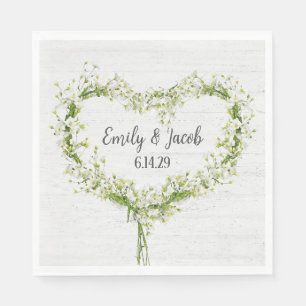 White Wedding Lily Heart on Wood Napkins