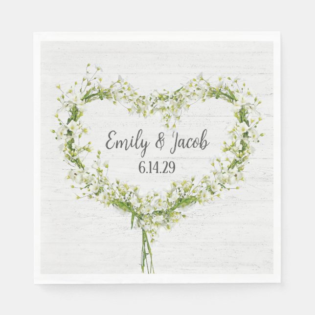 White Wedding Lily Heart on Wood Napkins (Front)