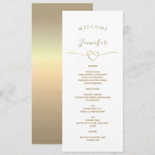 White Wedding Menu with Name & Gold Heart
