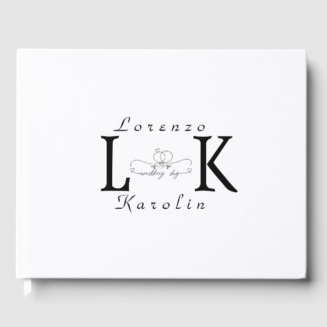 White Wedding Monogram Simple Elegant Minimalist  Guest Book (Front)