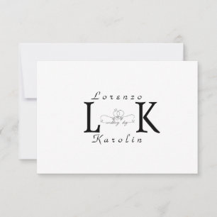 White Wedding Monogram Simple Elegant Minimalist  Note Card