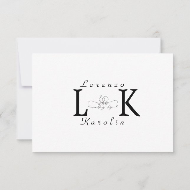 White Wedding Monogram Simple Elegant Minimalist  Note Card (Front)