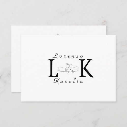 White Wedding Monogram Simple Elegant Minimalist  Note Card