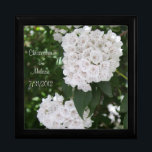 White Wedding Mountain Laurel Flowers Names Gift Box<br><div class="desc">Mountain Laurel tree with pretty white flowers and bits of pink and red.  Click to Personalie Names and change font style size,  or color,  and to delete image to upload your own if you wish.  Original Photography by TamiraZDesigns.</div>