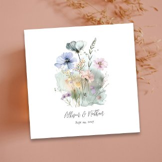 White Wedding Napkins with Watercolor Wildflowers