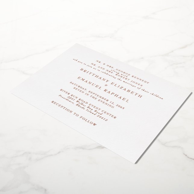 White Wedding  One Venue Rose Gold Foil Invitation (Rotated)