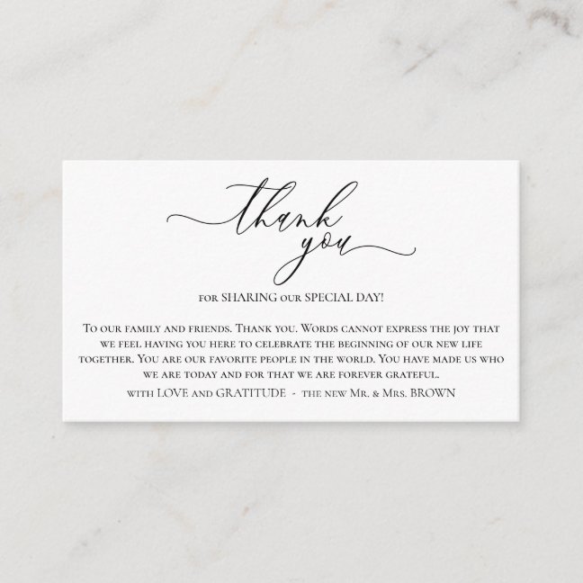 White Wedding Party Ceremony Photo Thank You Enclosure Card