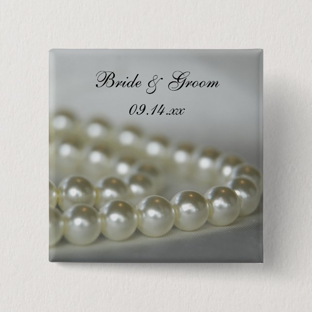 White Wedding Pearls Button (Front)
