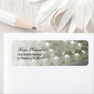 White Wedding Pearls Return Address Label