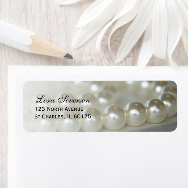 White Wedding Pearls Return Address Label (Insitu)