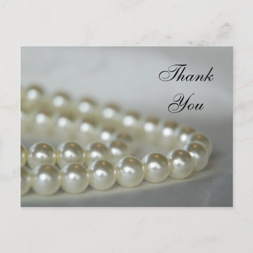 White Wedding Pearls Thank You Postcard