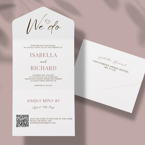 White Wedding  QR Code All In One Invitation