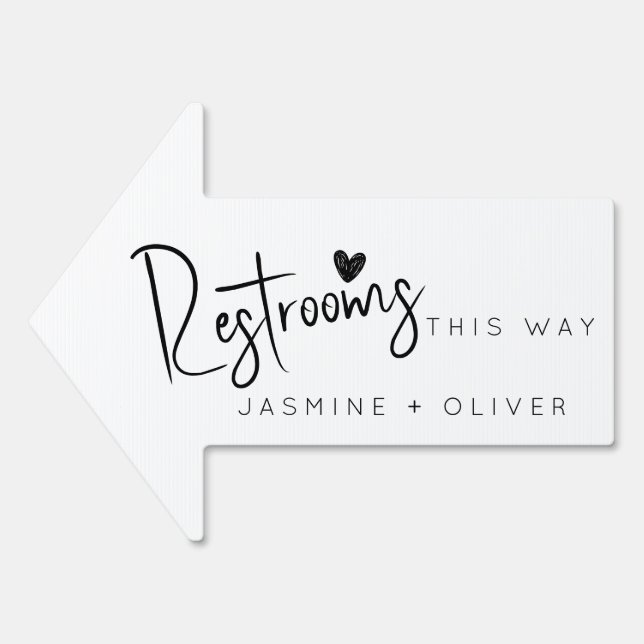 White wedding restrooms this way arrow sign (Front)