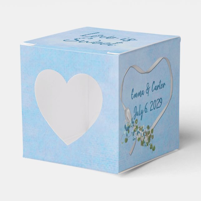 White Wedding Ribbon Heart Favor Box (Front Side)