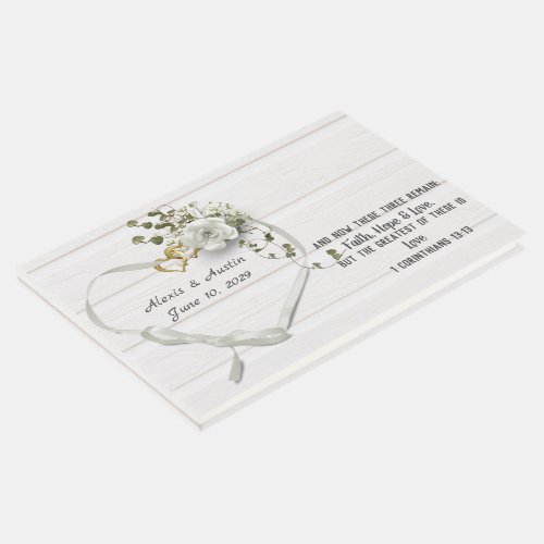 White Wedding Rose Scripture Verse Guest Book