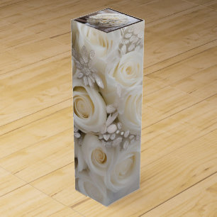 White Wedding Rose Topiary Ball With Sparkle, Wine Box