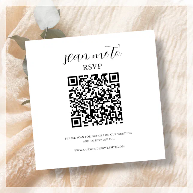 White Wedding RSVP QR Code Enclosure Card Zazzle
