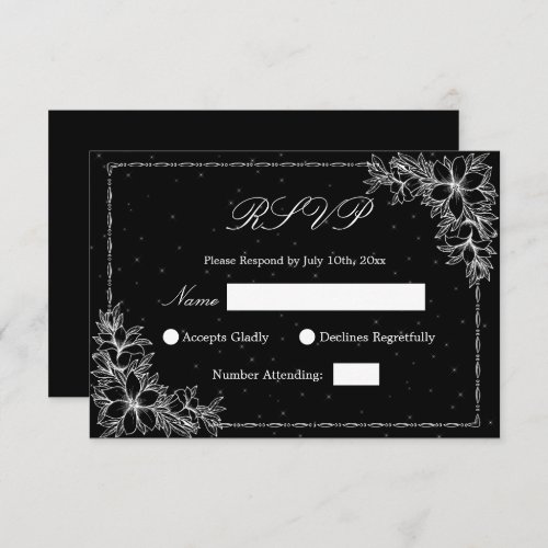 White Wedding RSVP with Ornate Floral graphics