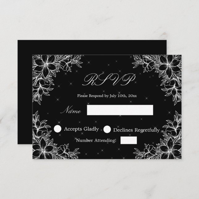 White Wedding RSVP with Ornate Floral graphics (Front/Back)