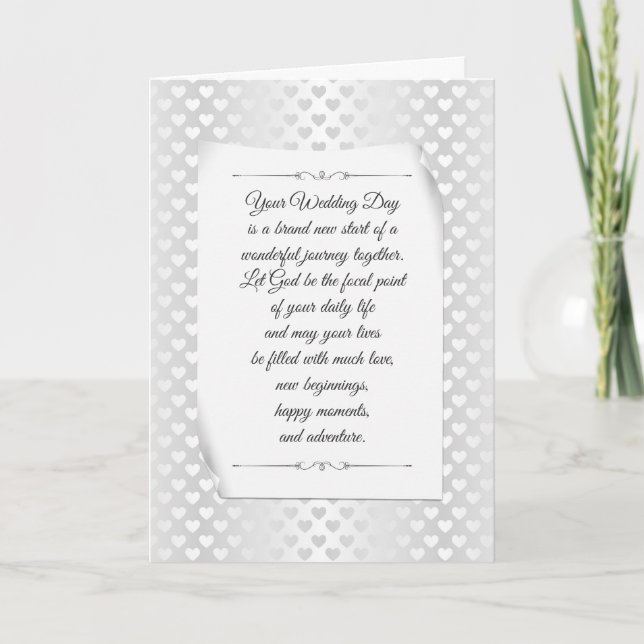 White Wedding Satin Sheen Hearts Card (Front)