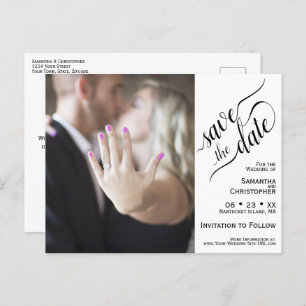 White Wedding Save the Date Photo & Calligraphy Announcement Postcard